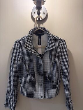 White House Black Market Black & White Gingham Utility Jacket with Snap Front